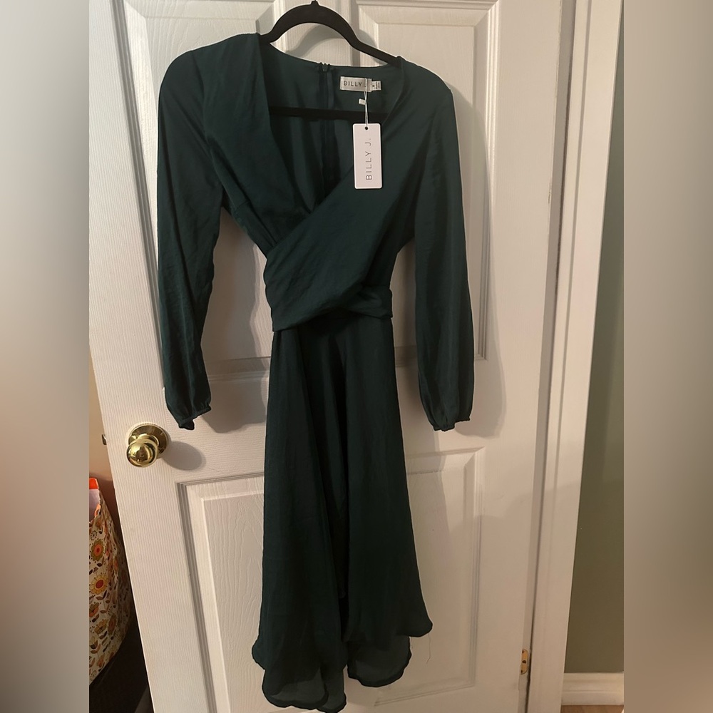 Billy J Forest Green Wrap Midi Dress